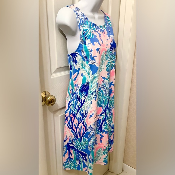 EUC Lilly Pulitzer Kristen Swing Dress Multi Jet Stream Lattice Blue Pink - L - Picture 7 of 12